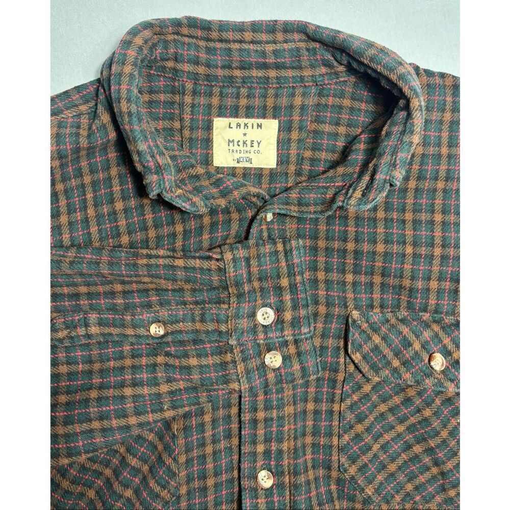 Lakin McKEY Flannel Shirt Adult 2XL Green Plaid Check Long Sleeve Heavyweight